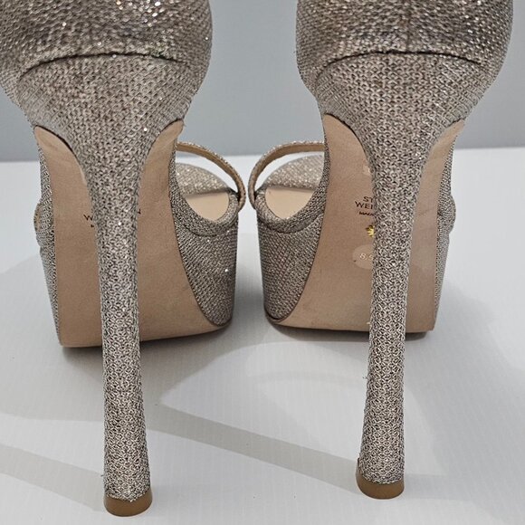 Stuart Weitzman Nudistcurve Hollywood Heel 8.5 Platino Platform Stiletto Sandal - Picture 10 of 14